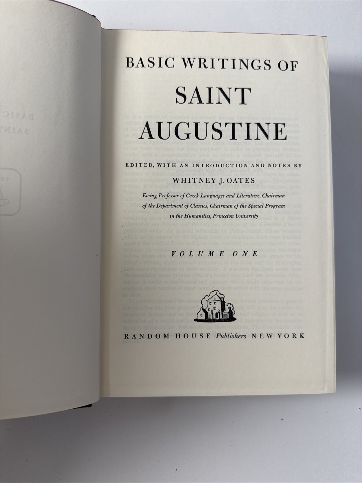 BASIC WRITINGS OF SAINT AUGUSTINE 2 Vol Set Case 1948 Random House Edited Oates