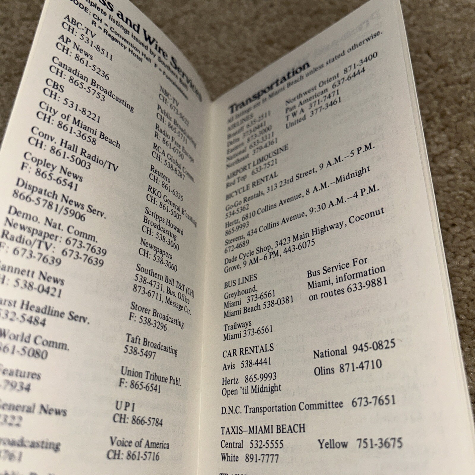 1972 CONVENTION INFORMATION, GEORGE McGOVERN Booklet MIAMI BEACH