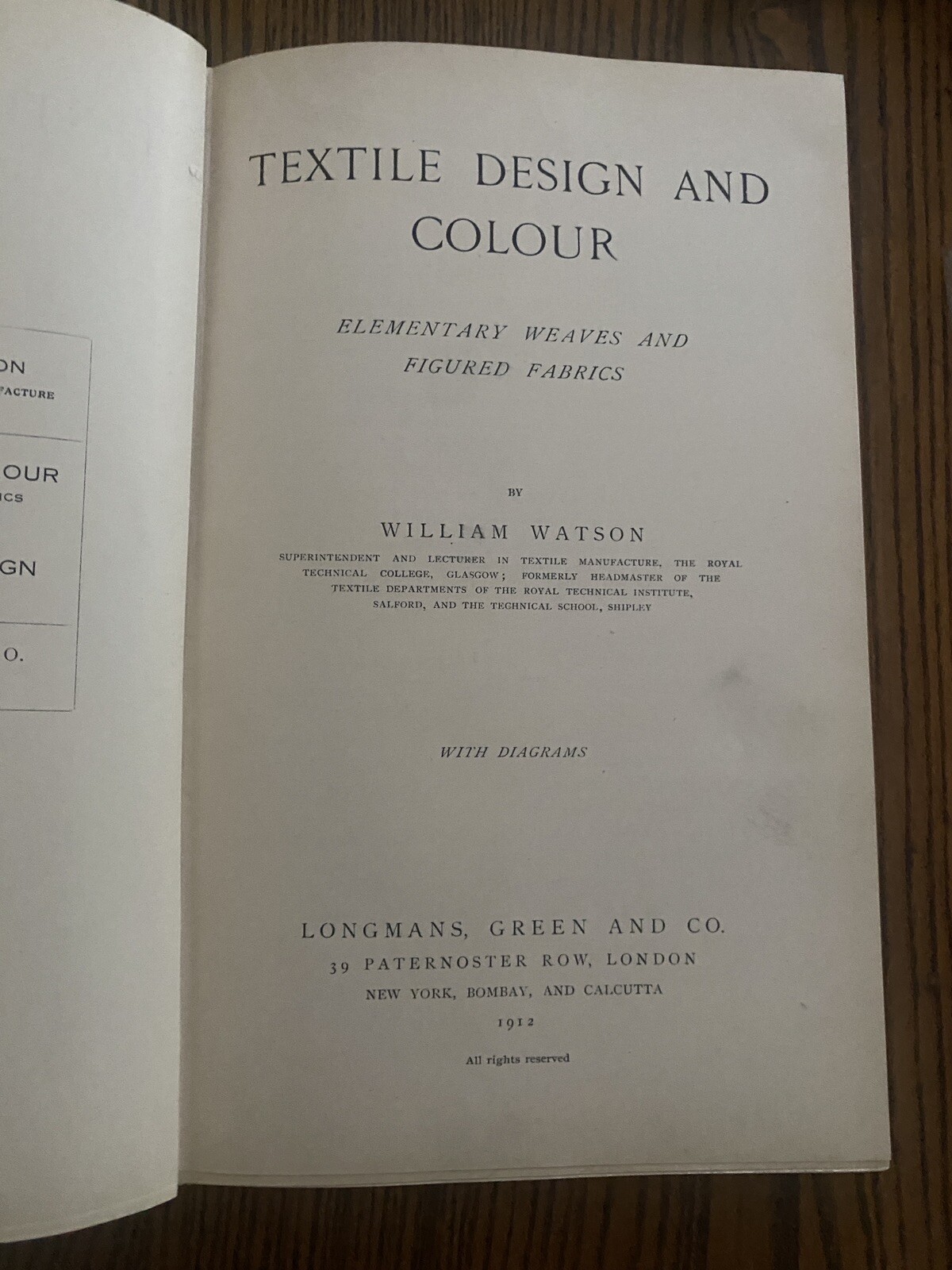 Rare 1912 Textile Design Colour Elementary Weaves Figured Fabrics Book W. Watson