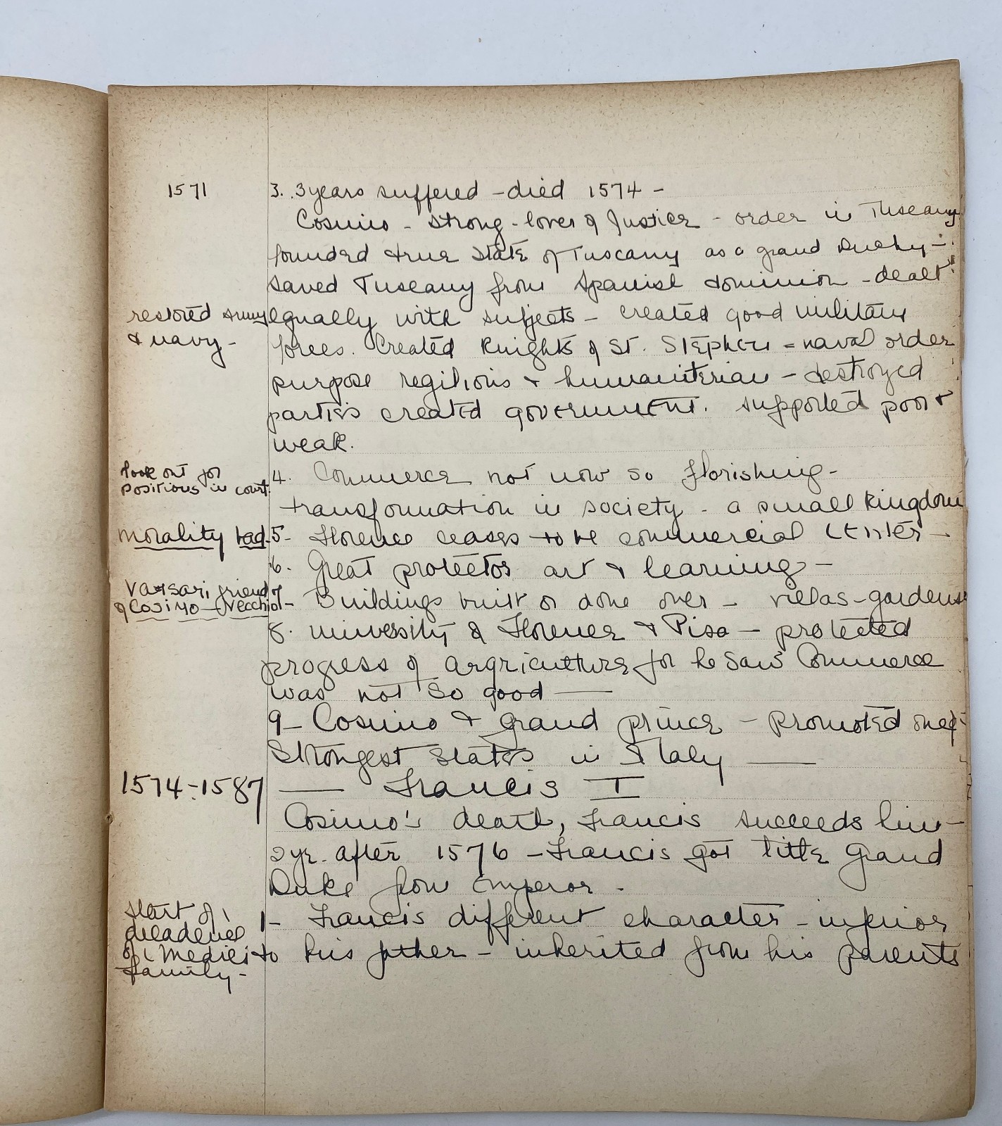1932 Handwritten Book Florence Italy Color Map Manuscript Beautiful Cursive