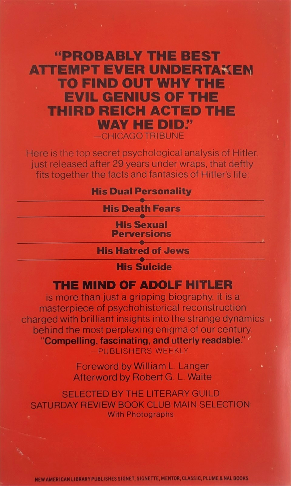 Mind of Adolf Hitler Walter Langer 1973 OSS Secret Report Signet Paperback Book