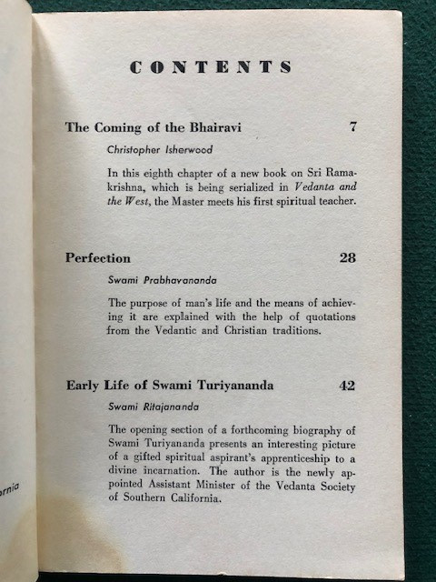 Swami Prabhavananada, Christopher Isherwood / VEDANTA AND THE WEST 144 1960