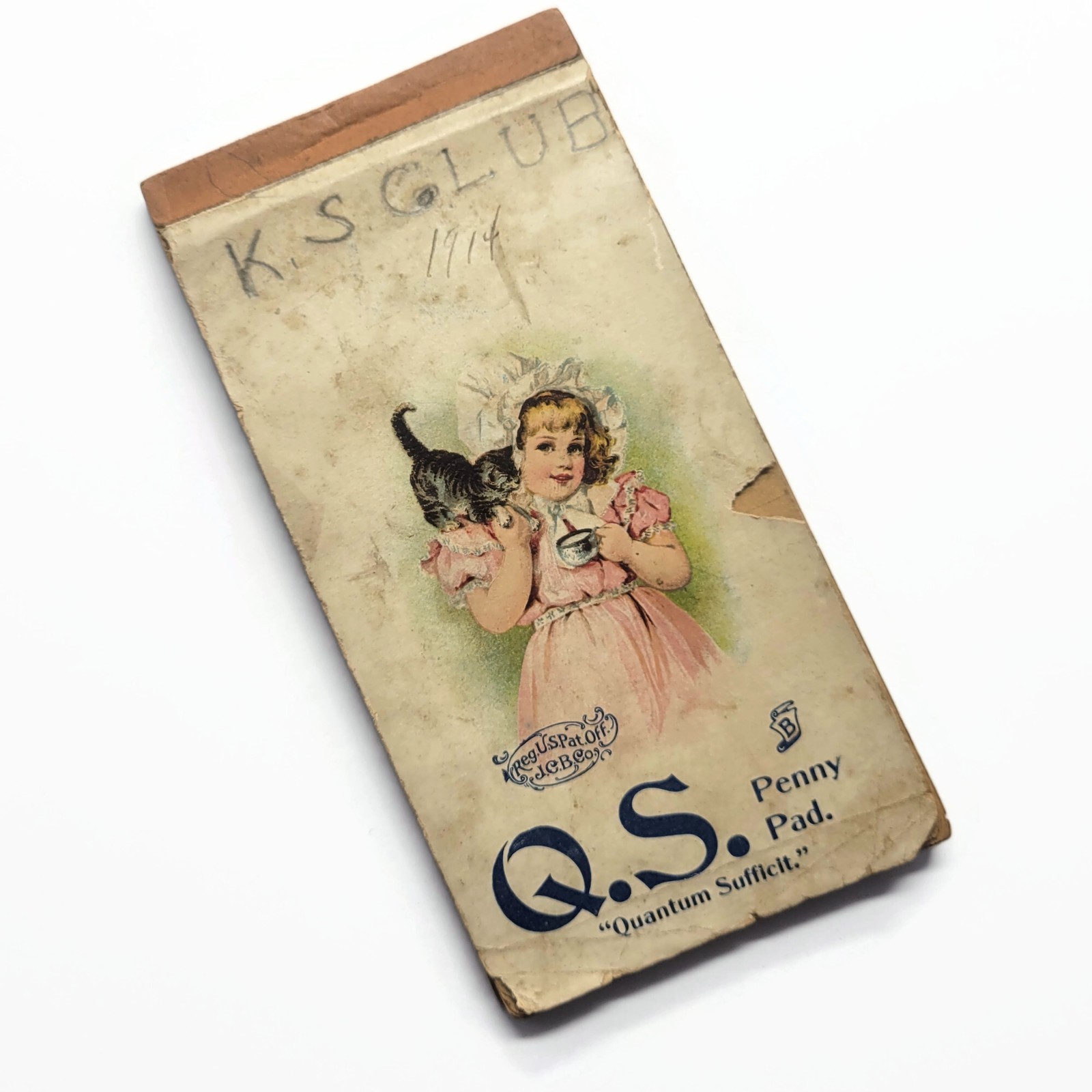 Antique 1914 „K.S. Club“ Handwritten Diary Journal Log Flip Booklet Penny Pad