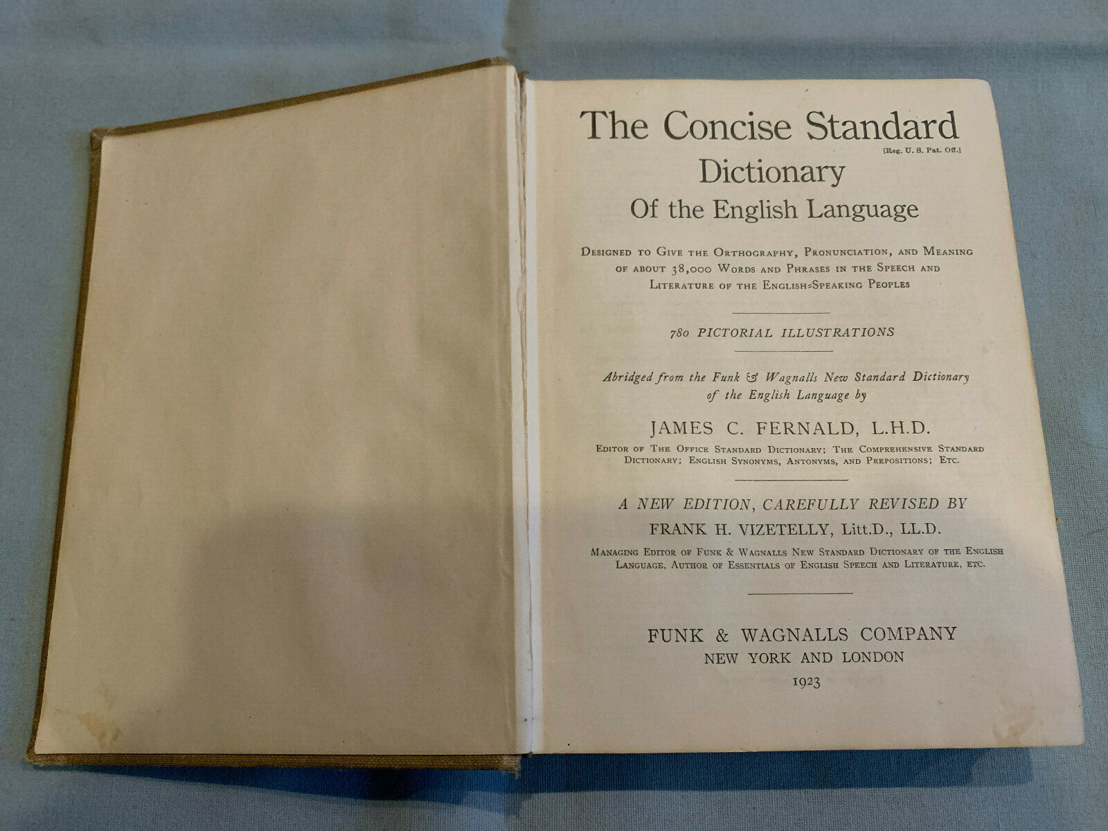 Funk & Wagnall Concise Standard Dictionary 1923 James C Fernald HC Antique Book