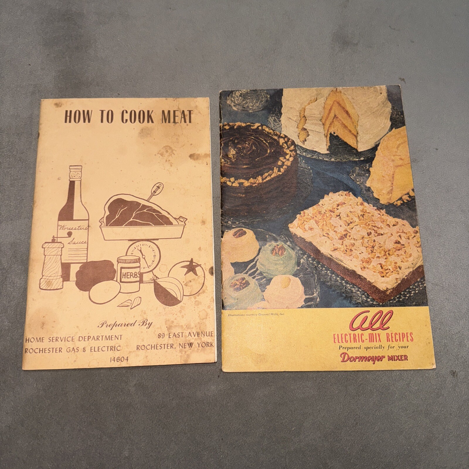 2 Vintage PB Cook Books Dormeyer Mixer General Mills & Cooking Meat