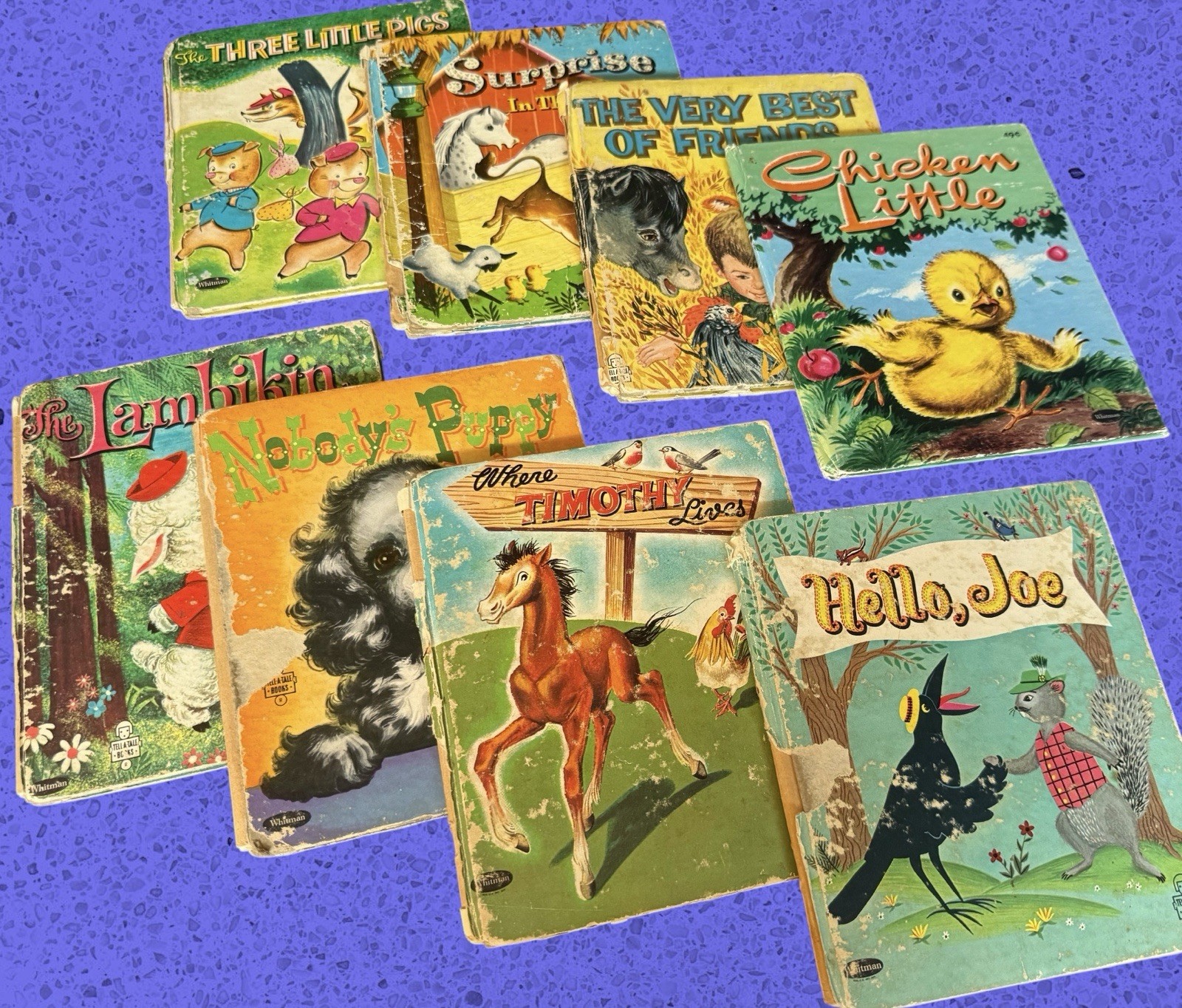 Lot of 8 Vintage 1950’s-60’s WHITMAN Tell-A-Tale Children’s Animal Books
