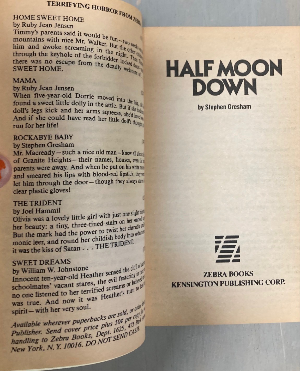 Half Moon Dow Stephen Gresham 1985 Zebra 1st ed. Horror Novel