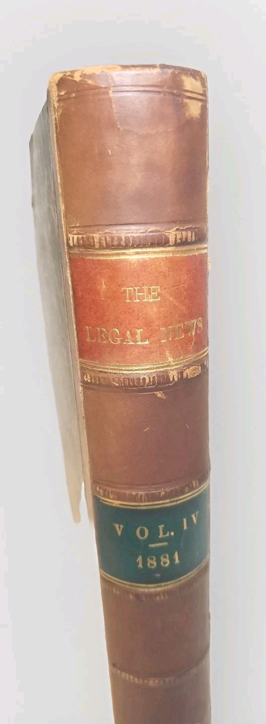 Leather Bound Periodical Antique Marbled LEGAL NEWS 1881 Folio Red Black Gold