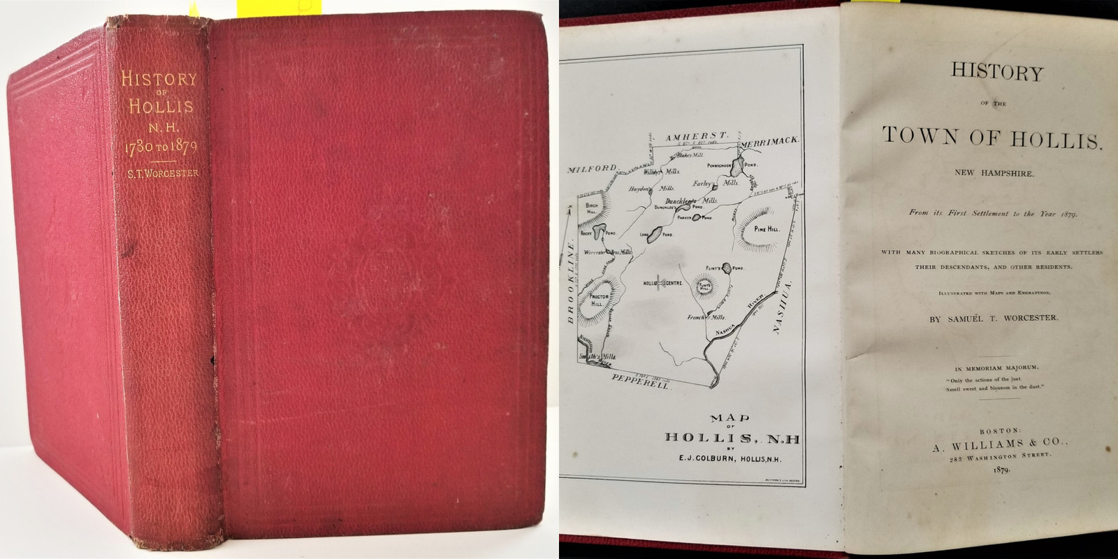 1879 antique HOLLIS nh HISTORY map genealogy slavery indian revolutionary war