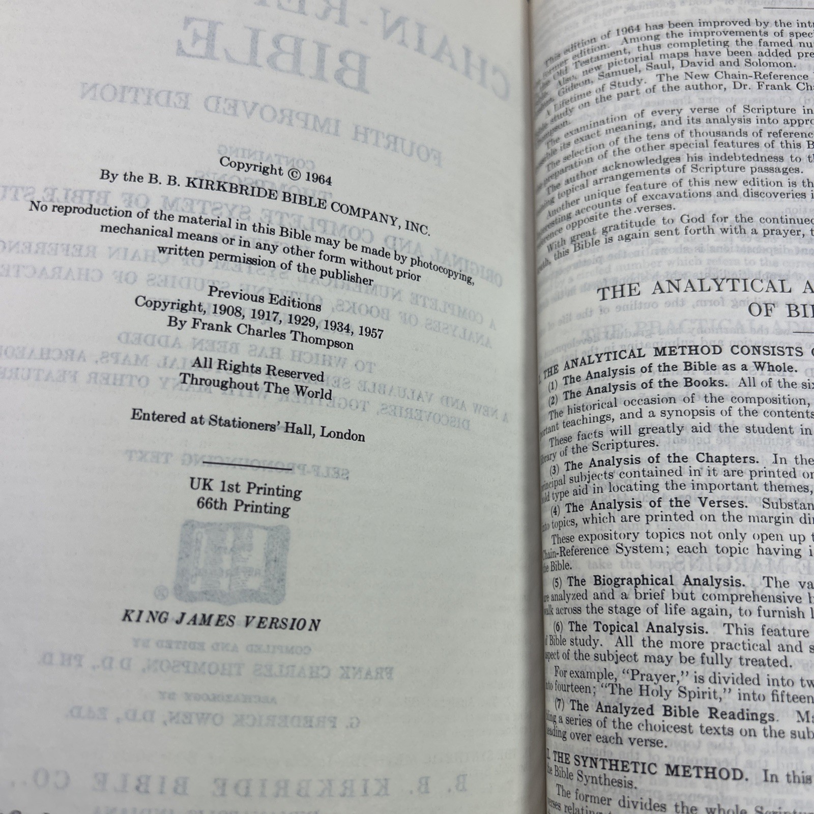 The Chain Reference Thompson Bible Red Letter Edition B.B. Kirkbride Co. 1964