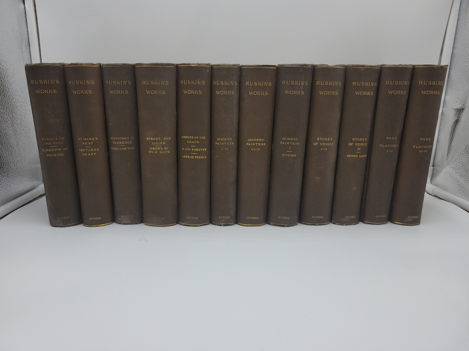 JOHN RUSKIN’S WORKS 15 VOLUME COMPLETE SET John Lovell Trow’s Printing 1800s