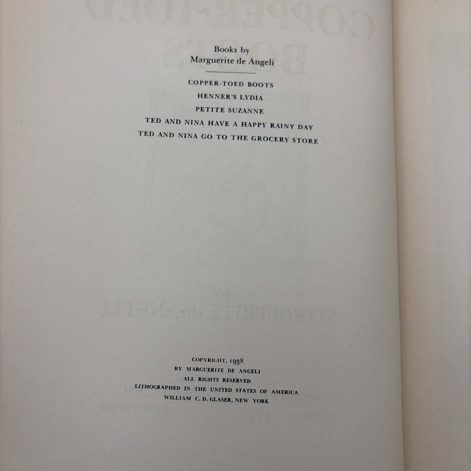 Copper-toed Boots written and illustrated by Marguerite De Angeli, 1938 , HC