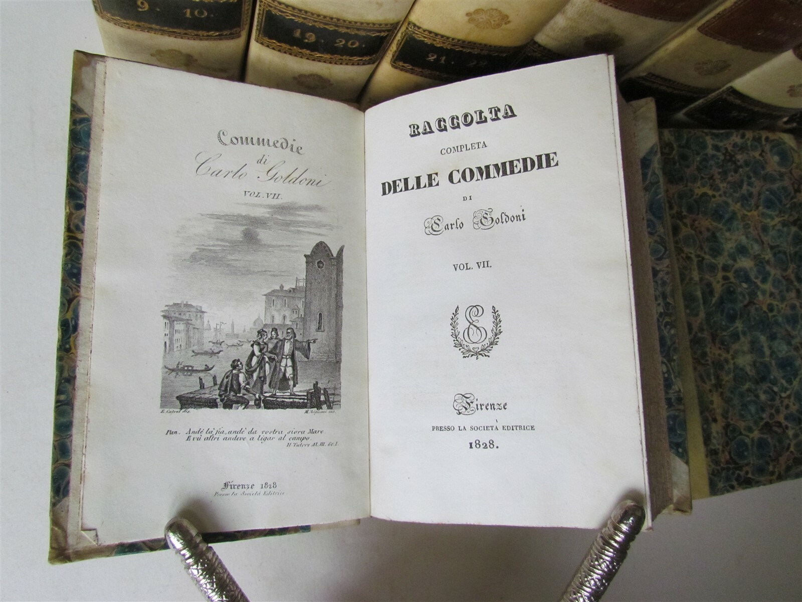 1827-31 15 volumes ITALIAN THEATRE PLAYS antique decorative VELLUM SPINES