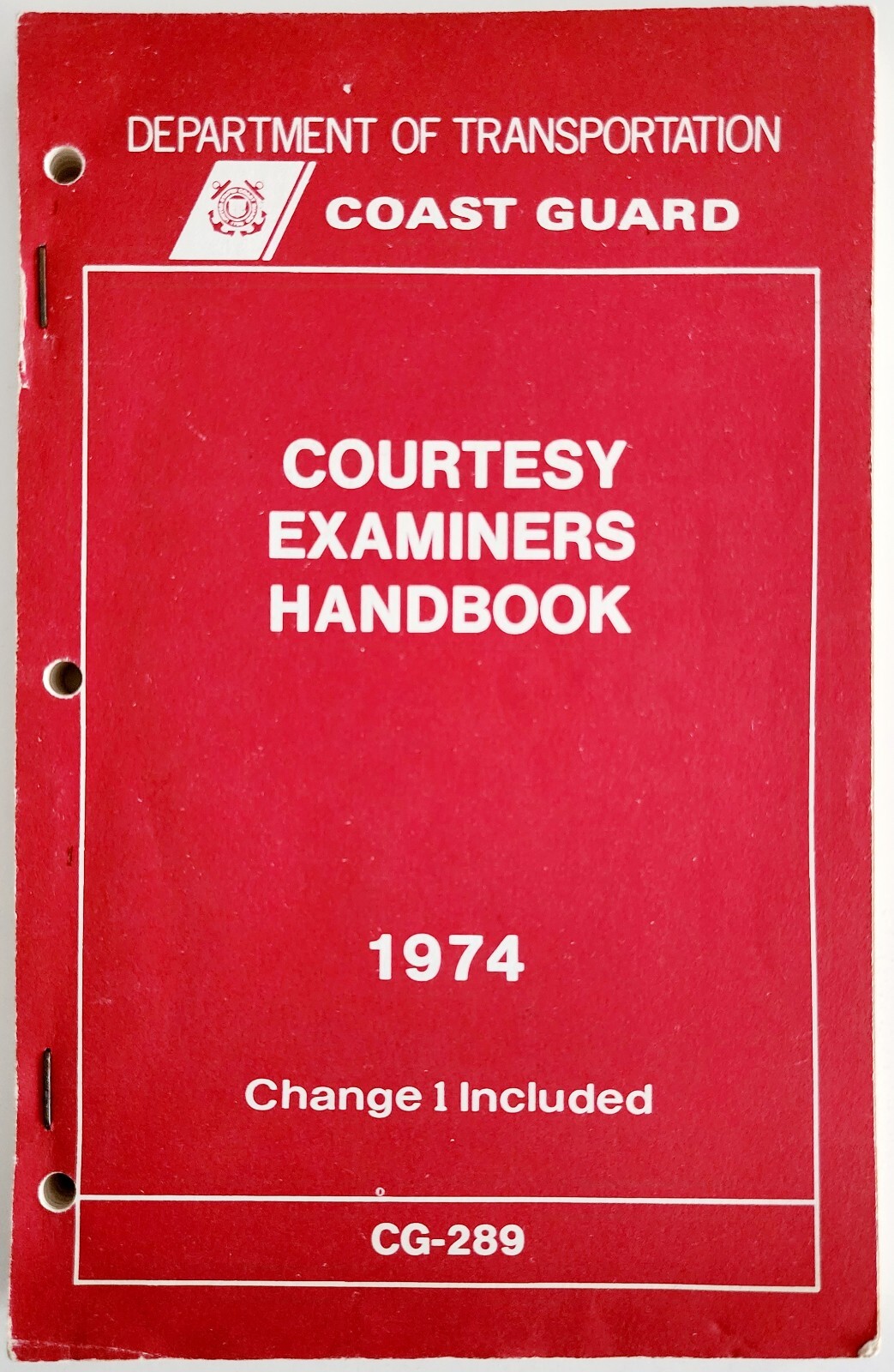 1974 DOT USCG Courtesy Examiners Handbook Coast Guard CG 289 PB Vintage A2