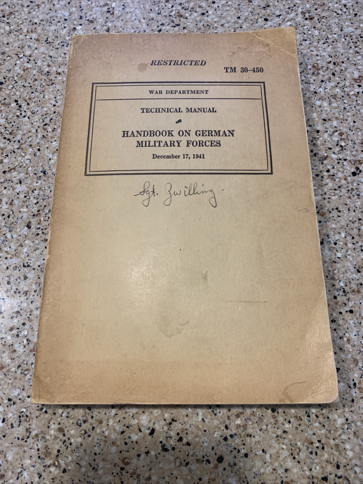 1941 Technical Manual Handbook On German Military Forces War Depart SC TM 30-450