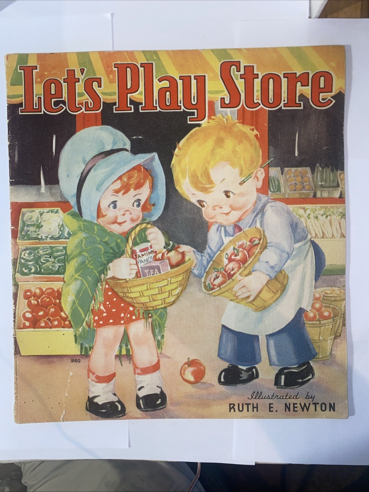 Let’s Play Store, Let’s Play Postman Vtg Linen Children’s Books 1936 13” X 12”