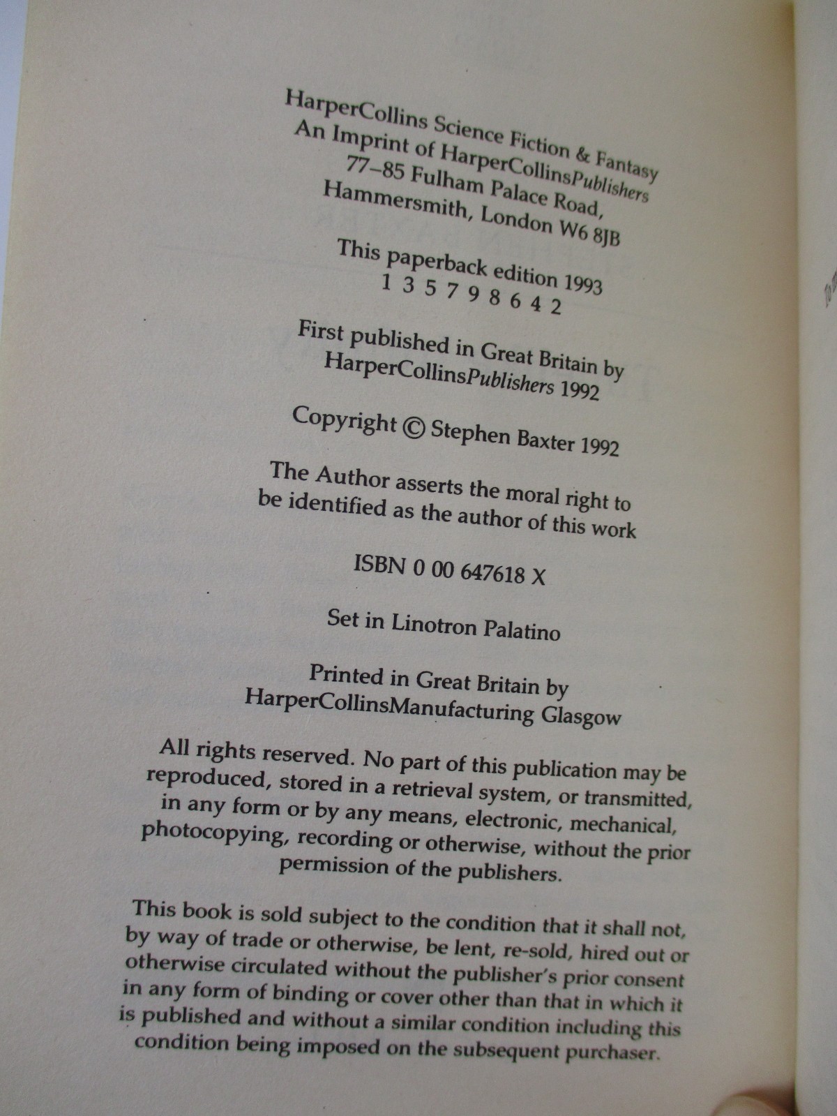 „Timelike Infinity“ Stephen Baxter 1993 1st Paperback Edition HarperCollins