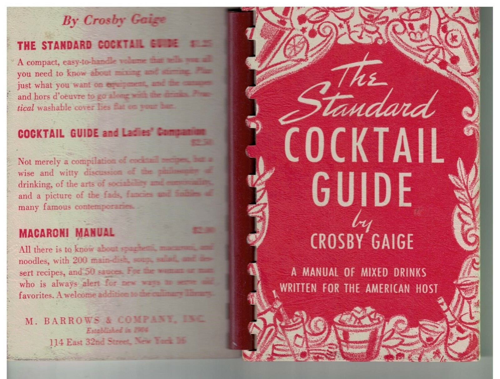 The Standard Cocktail Guide by Crosby Gaige – 1949 7th printing plastic comb