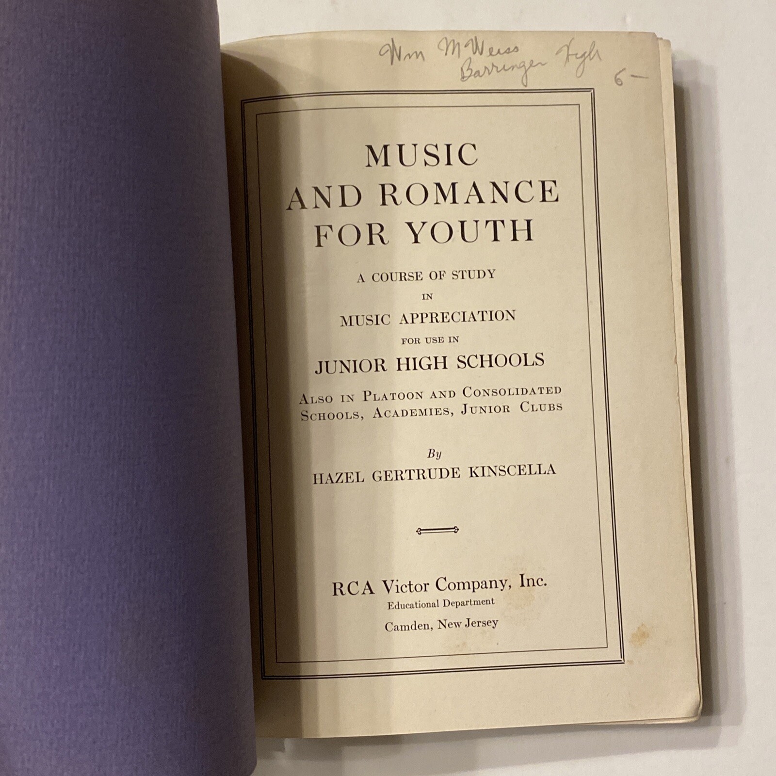 Music And Romance For Youth, Kinscella, 1930, RCA Victor Company