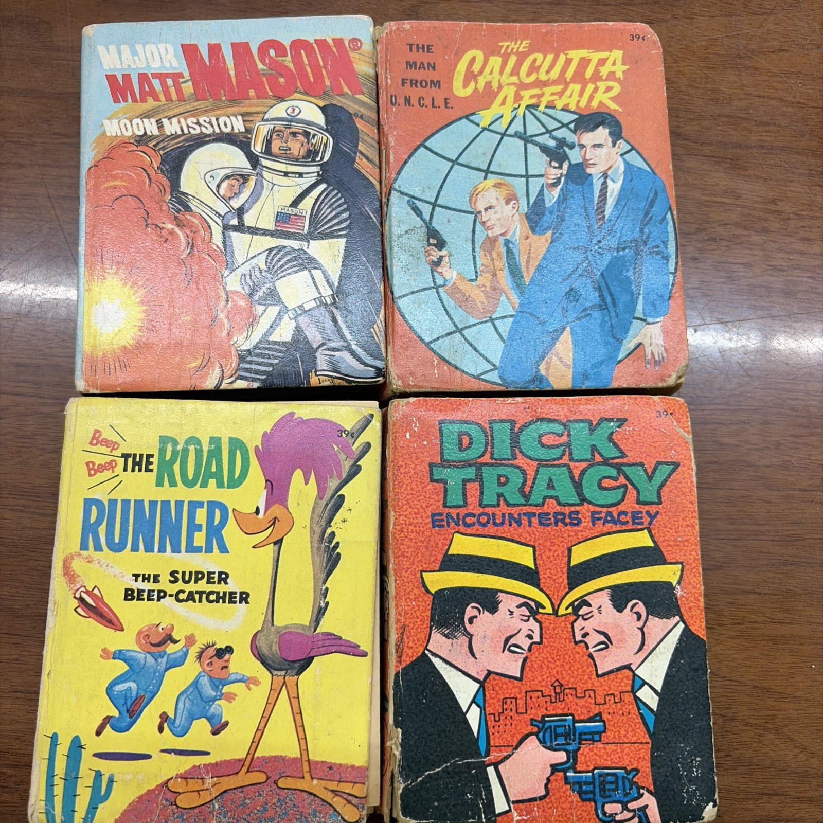 (4) Big Little Books Major Matt Mason, Calcutta Affair, Road Runner, Dick Tracy.