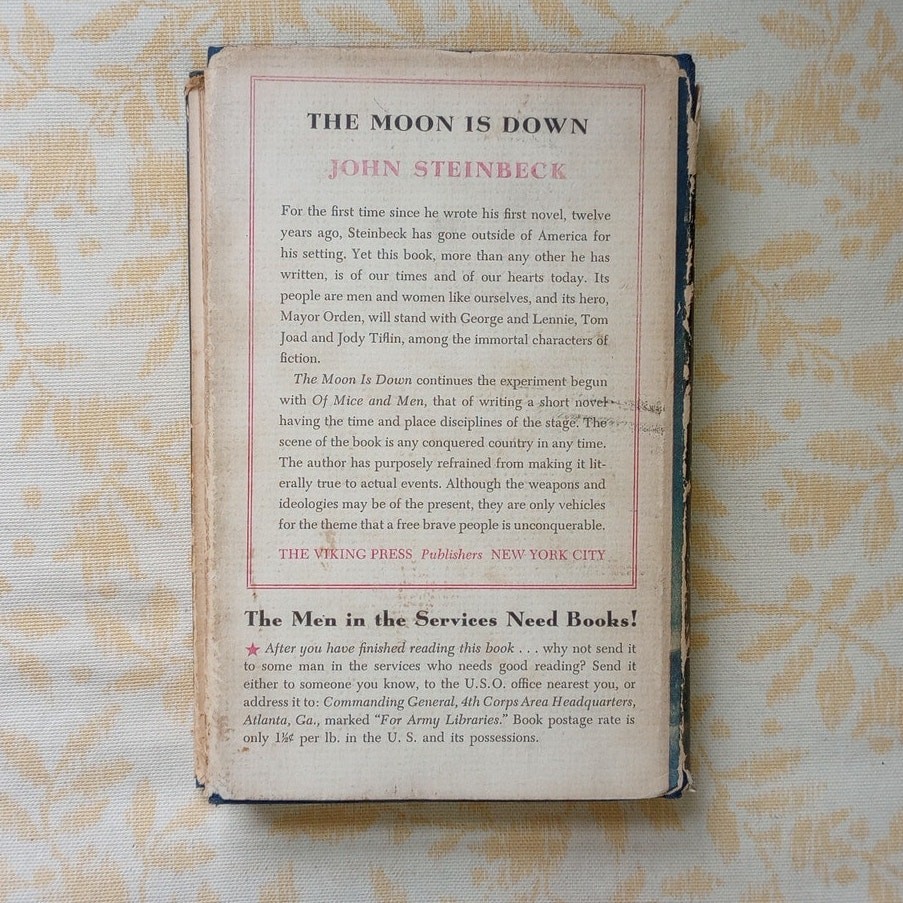 The Moon is Down by John Steinbeck 1ST EDITION & PRINT Viking Press 1942 HCDJ