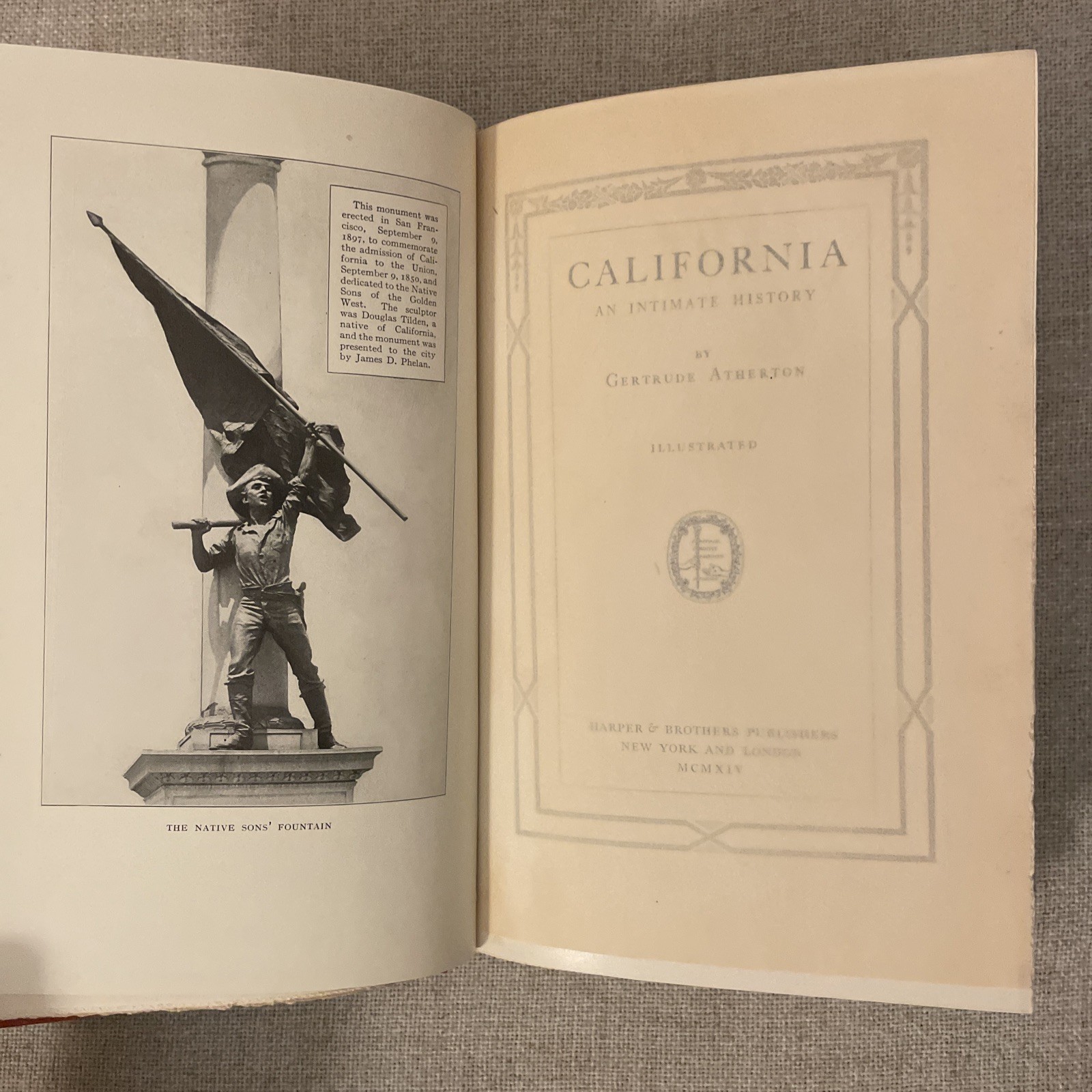 California : An Intimate History by Gertrude Atherton 1914 Hardcover 1st Edition