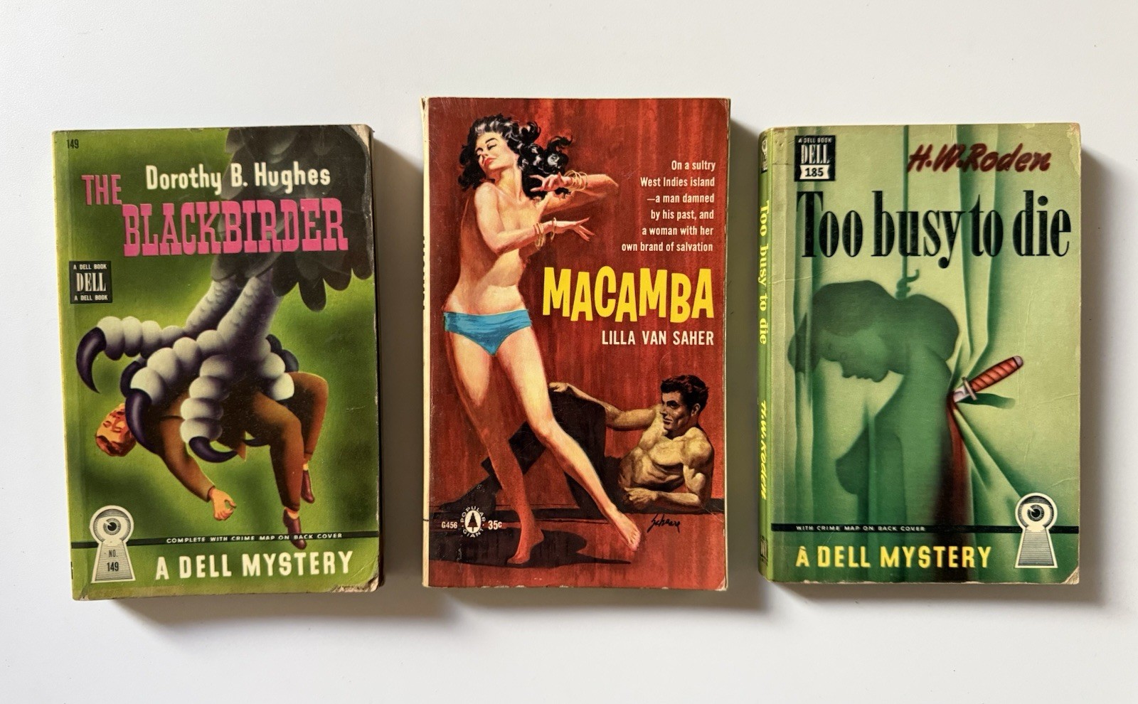 Vintage Pulp Lot: 2 Dell Mystery Mapbacks + Macamba | 1940s Noir & Sleaze GGA
