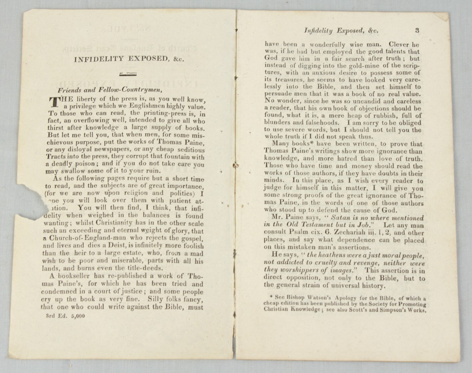 Thomas PAINE 1833 chapbook attack on American FOUNDING FATHER by Church England