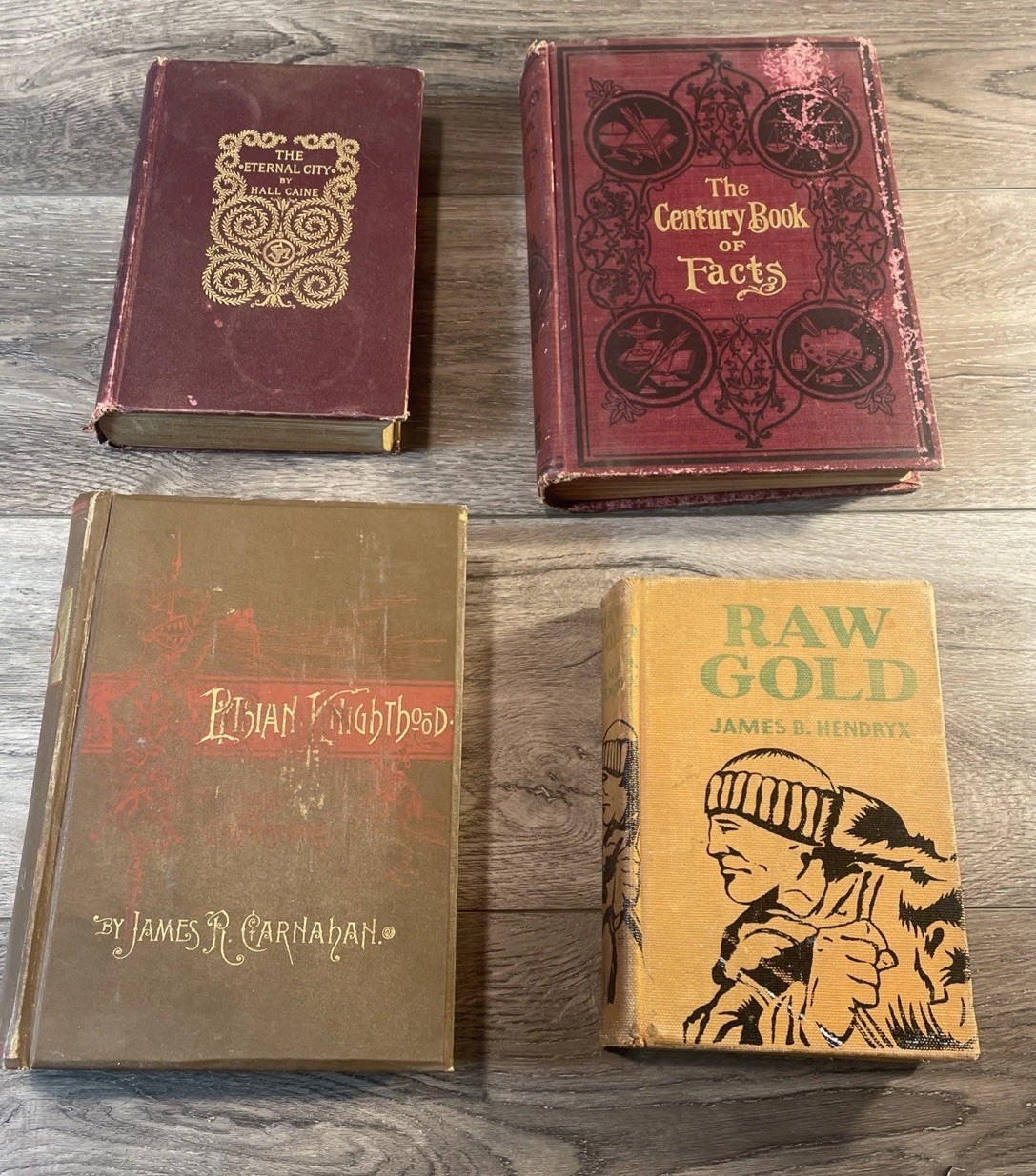 Lot of 4 Vintage Brown Earth Tone Old Book Decor Staging Antique Prop Decorative