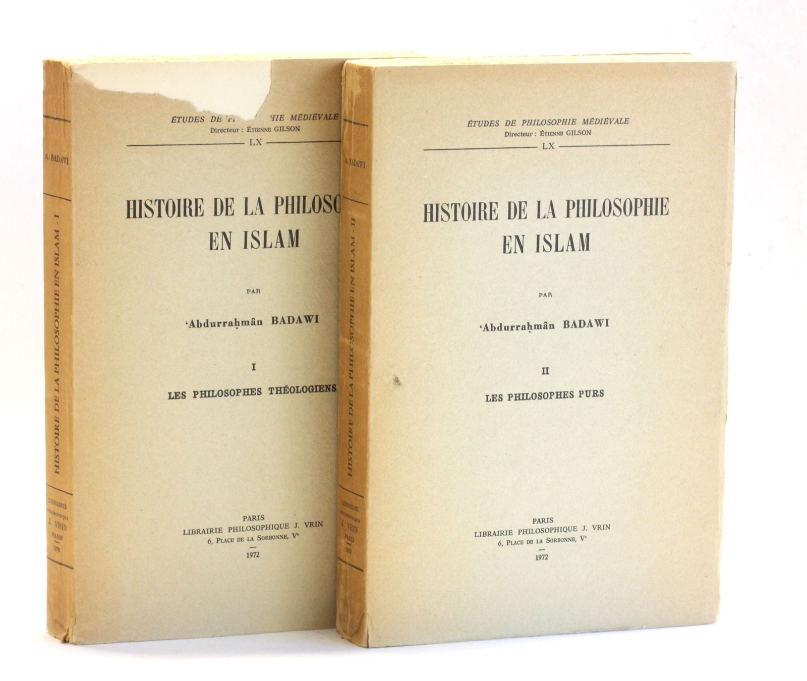 ‚Abdurrahman Badawi / HISTOIRE DE LA PHILOSOPHIE EN ISLAM 2 Volume Set Vol 1 1st