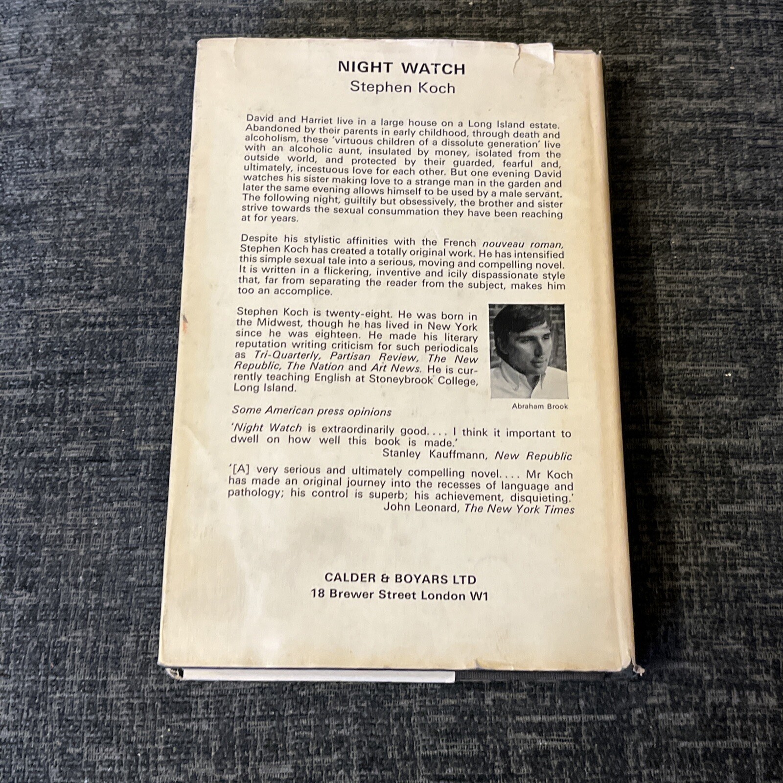 Night Watch – Stephen Koch – 1970 1st Edition
