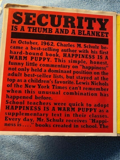 First Edition Security Is a Warm Blanket by Charles Schulz creator of Peanuts