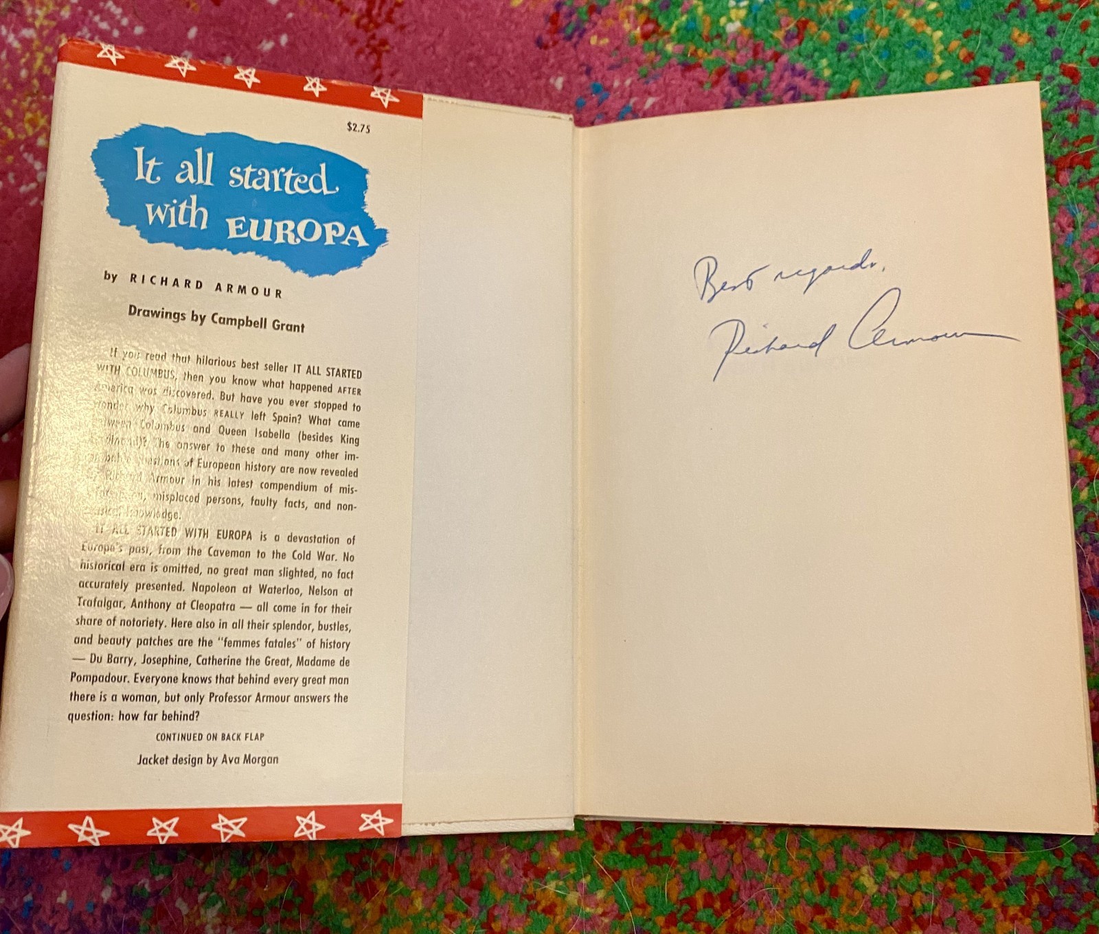 Signed 1955 First Edition It All Started With Europa Richard Armour HC/DJ