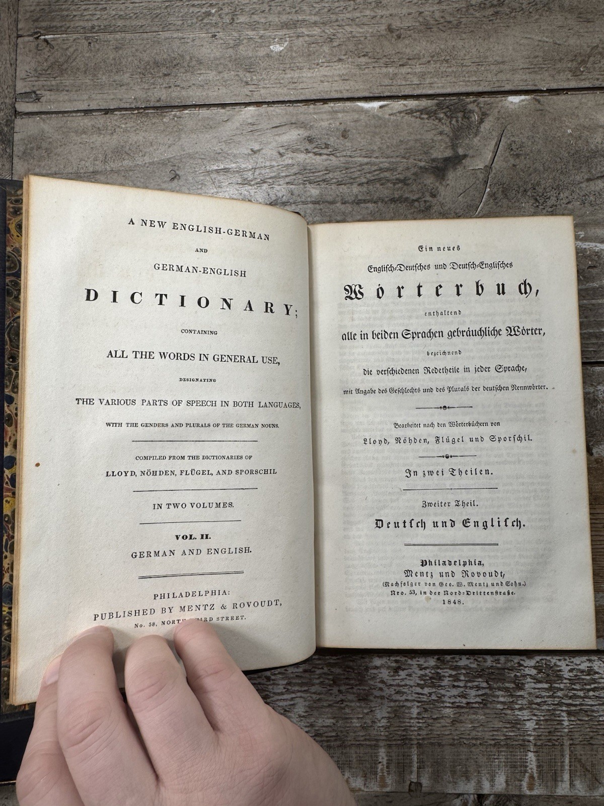 1848 Antique Language Studies Book “German-English Dictionary: 2 Volumes”
