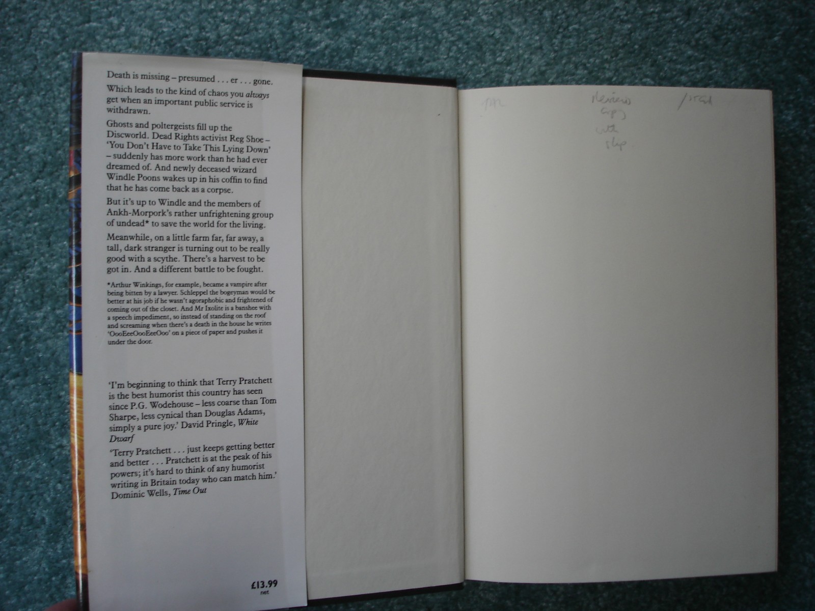 Reaper Man Terry Pratchett first edition HC 1991 Review Copy with slip Mylar
