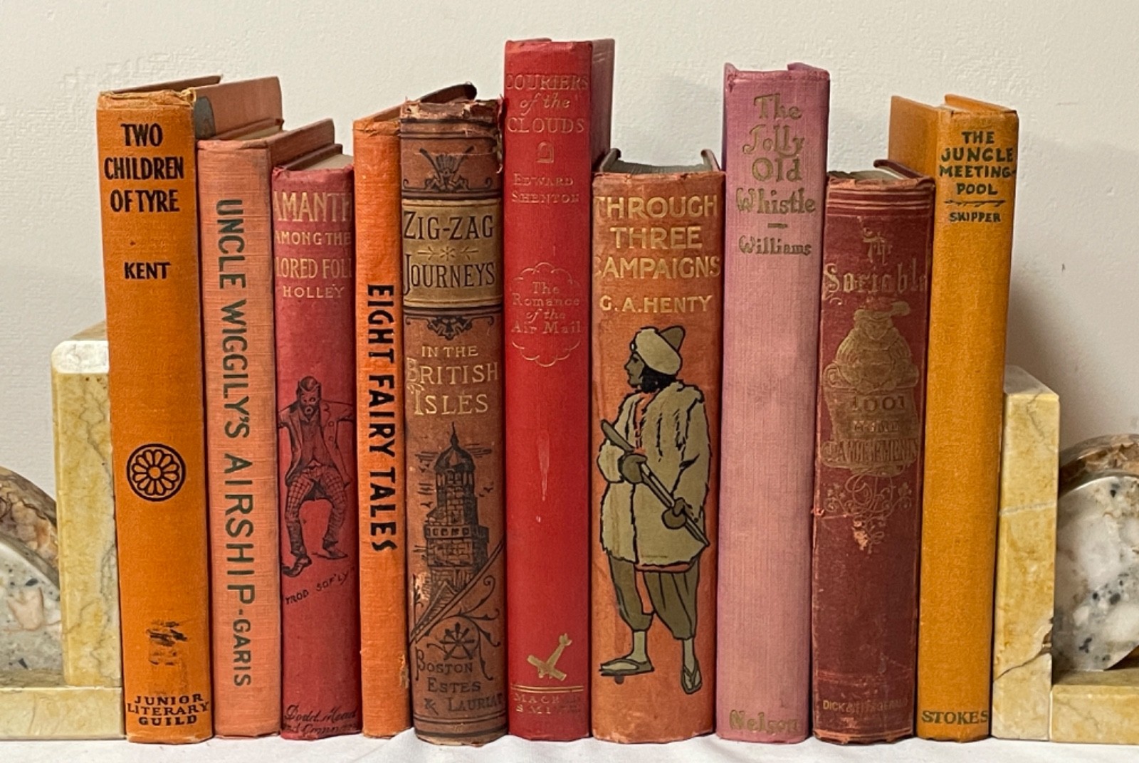 Antique Red Books Lot Of 10 Volumes Decorative Victorian Vintage Shelf Decor