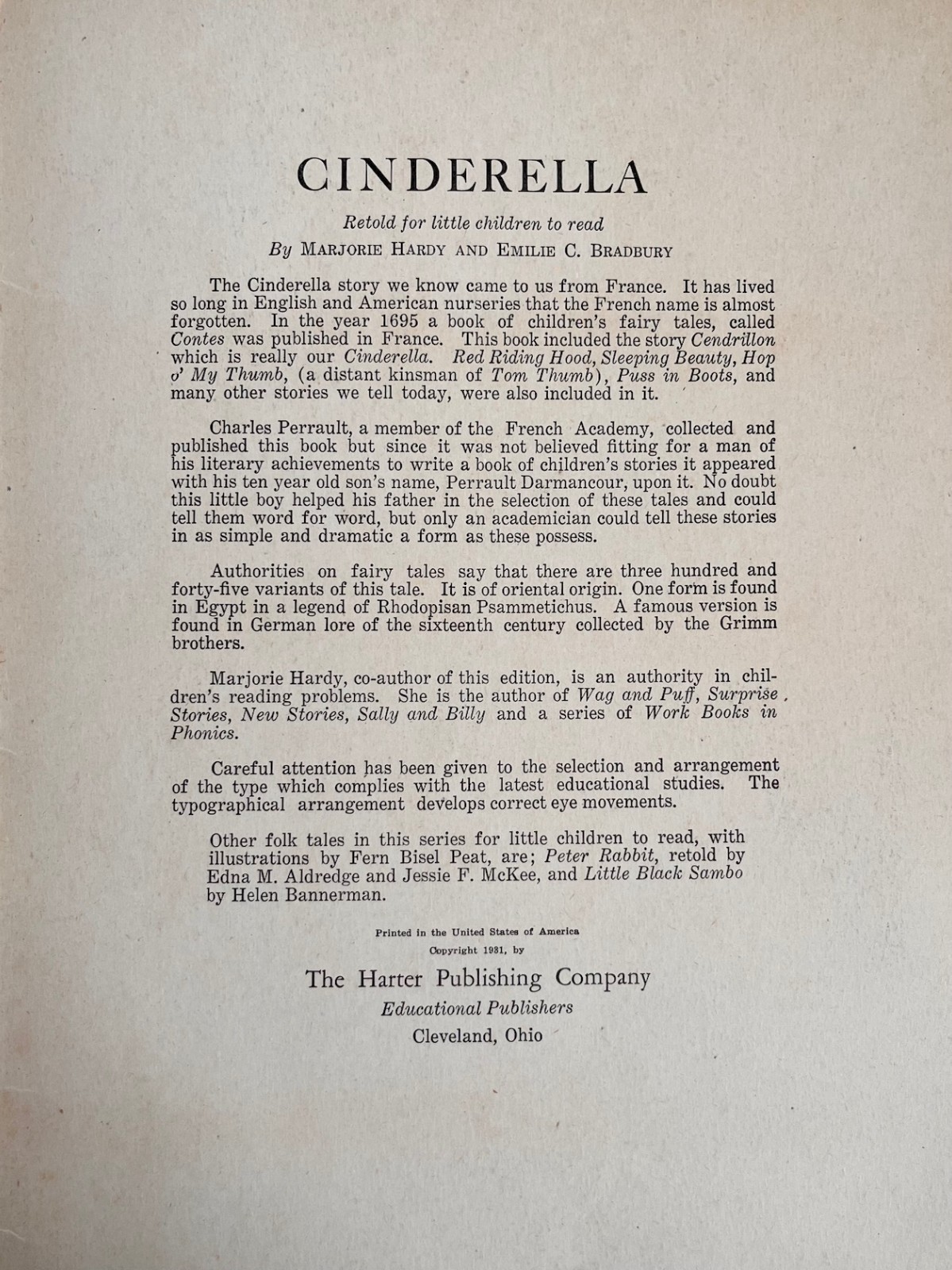 1931 CINDERELLA – Beautiful Illus. by Fern Bisel Peat – Hardy & Bradbury Edition