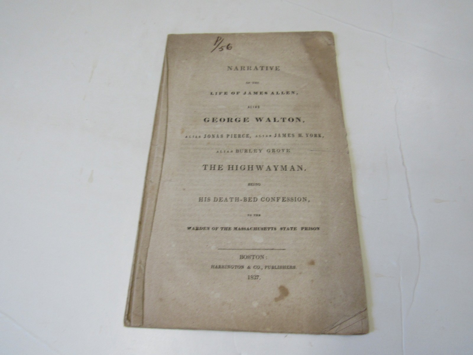 1837 Narrative Life of James Allen Alias George Walton, Warden MA Prison