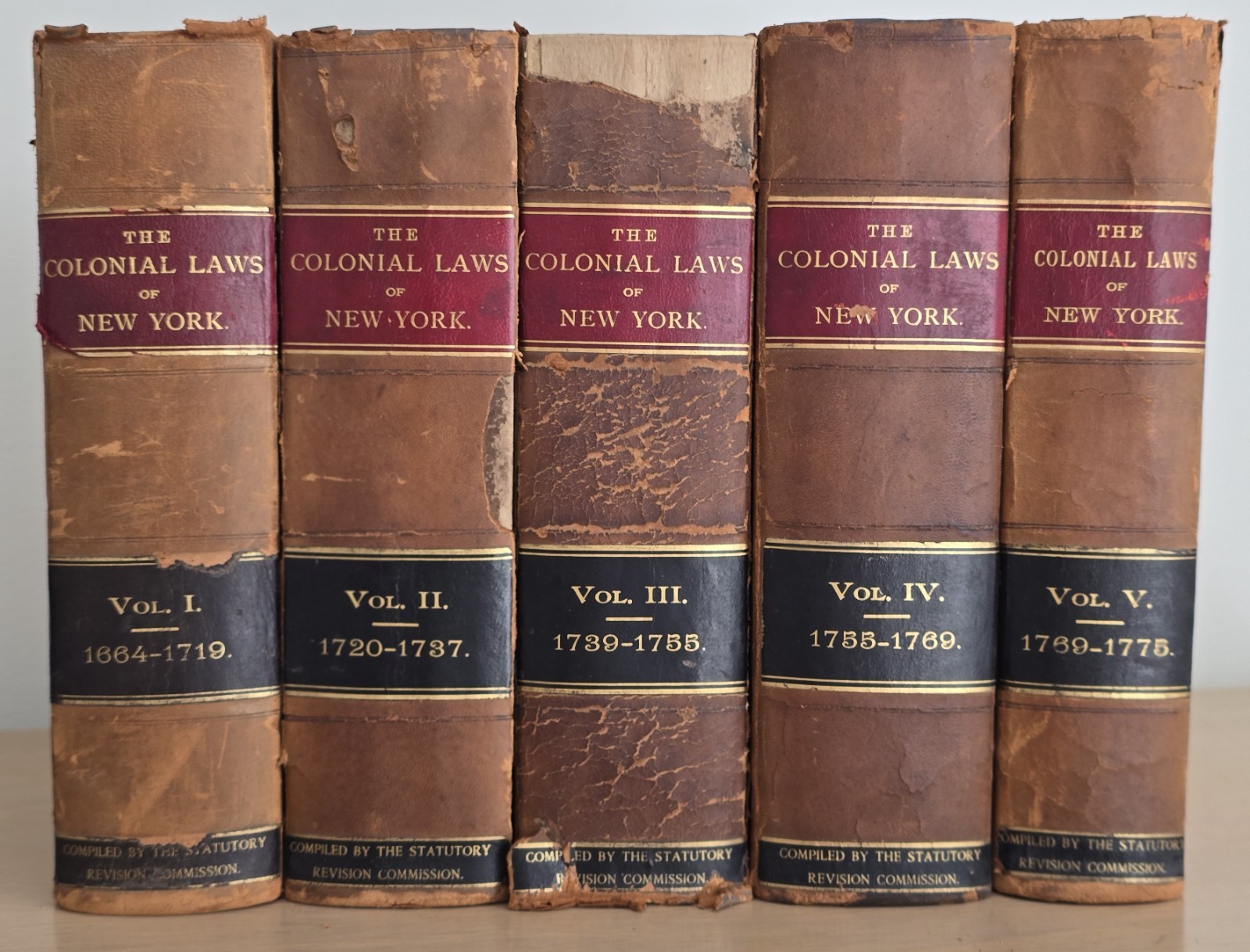 Colonial Laws of New York – 1664 to Revolution – 5 Leather Volumes – Albany 1896