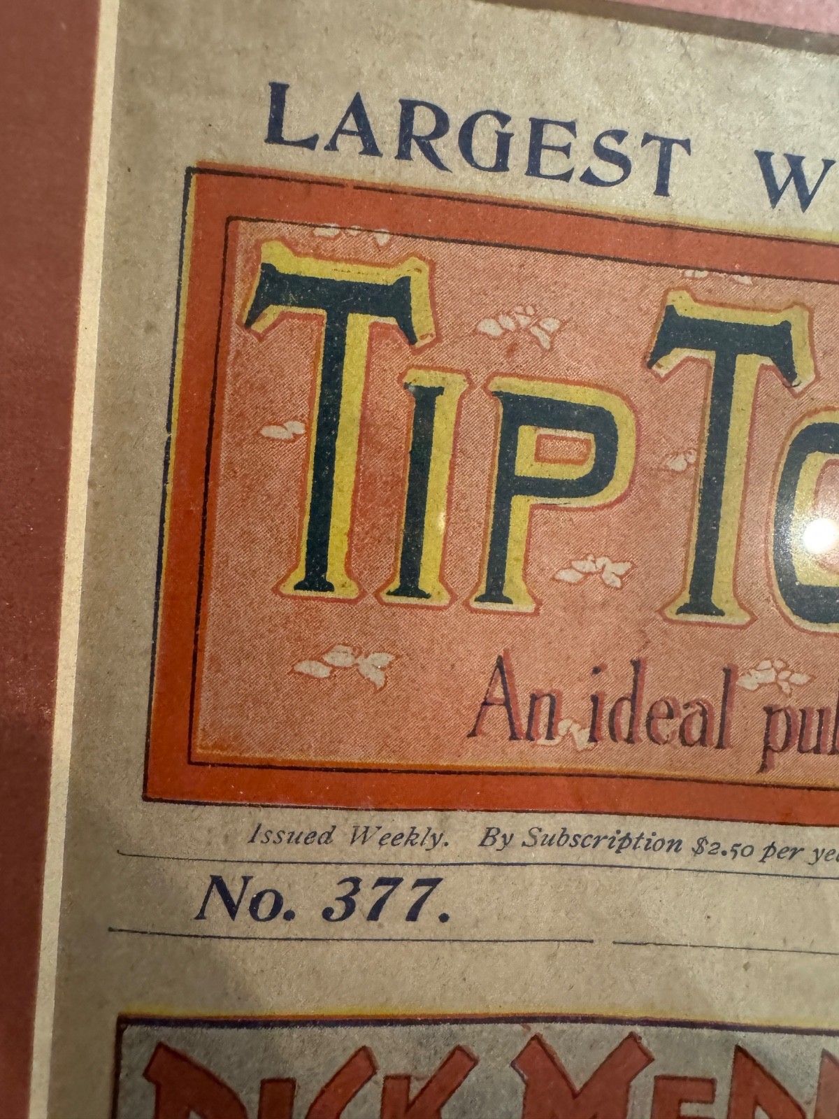 COOL! Framed Tip Top Weekly Dick Merriwell’s Opportunity No 377 July 4, 1903