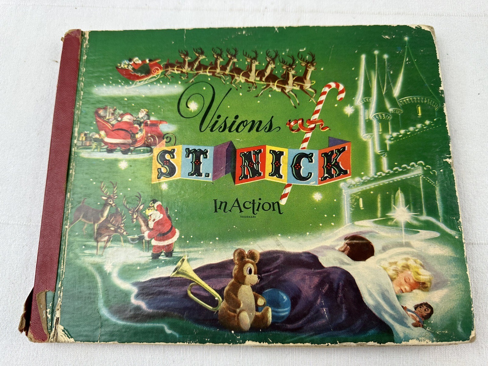 1950 Visions Of St Nick In Action Pop-Up Childrens 5 Sided Book SIB Christmas