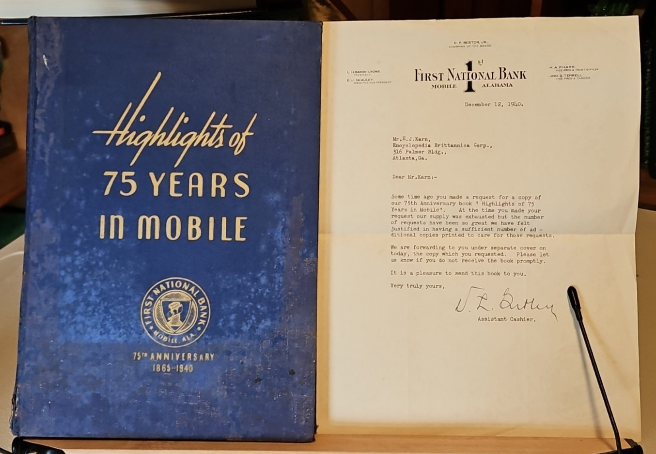 Highlights of 75 Years in Mobile Bonus Ephemera including 1940 original letter