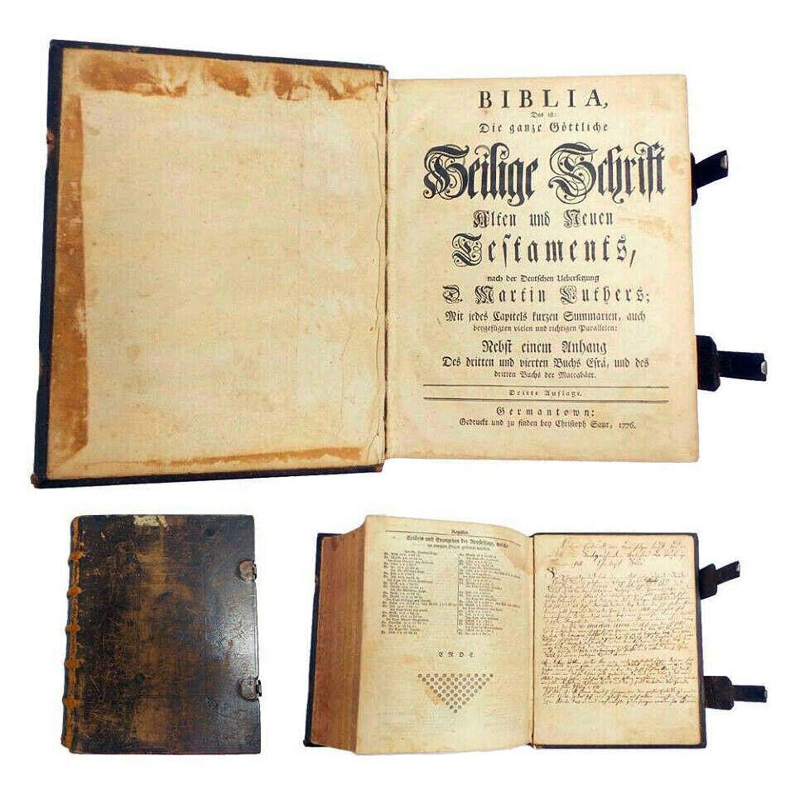 1776 Christoph Saur German Bible Revolutionary War Era Antique Original Binding