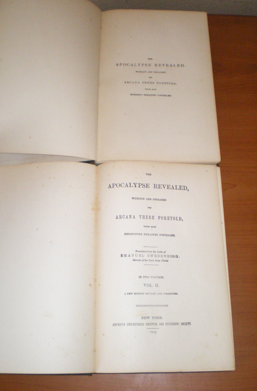 Vintage 1909 APOCALYPSE REVEALED Arcana Foretold by Swedenborg 2 Volume Set HC