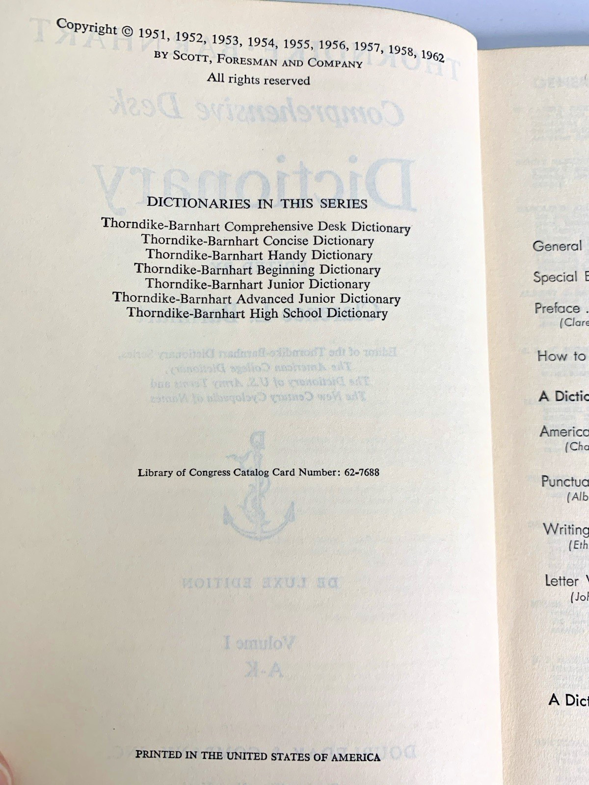 Thorndike Barnhart Comprehensive Dictionary Deluxe Edition 1962 2 Vol Set