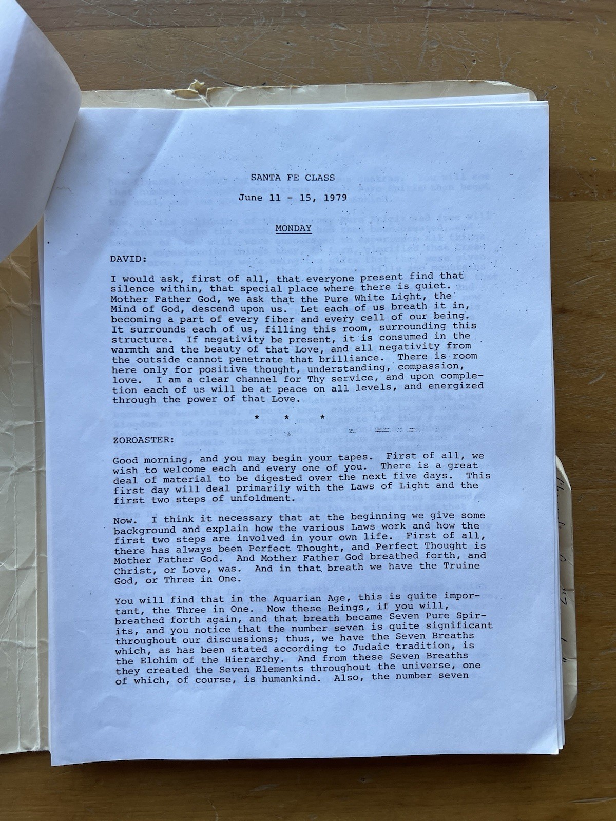 1979 Zoroaster Channeling Transcript Santa Fe Earth Changes Prophecy 101pp