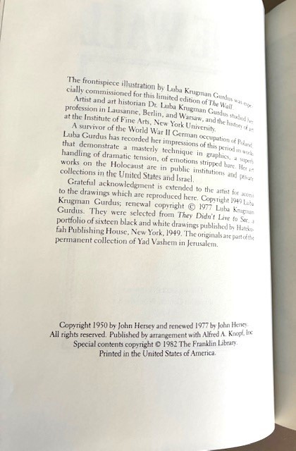 Franklin Library THE WALL signed by John Hersey Leather Limited Edition 1982