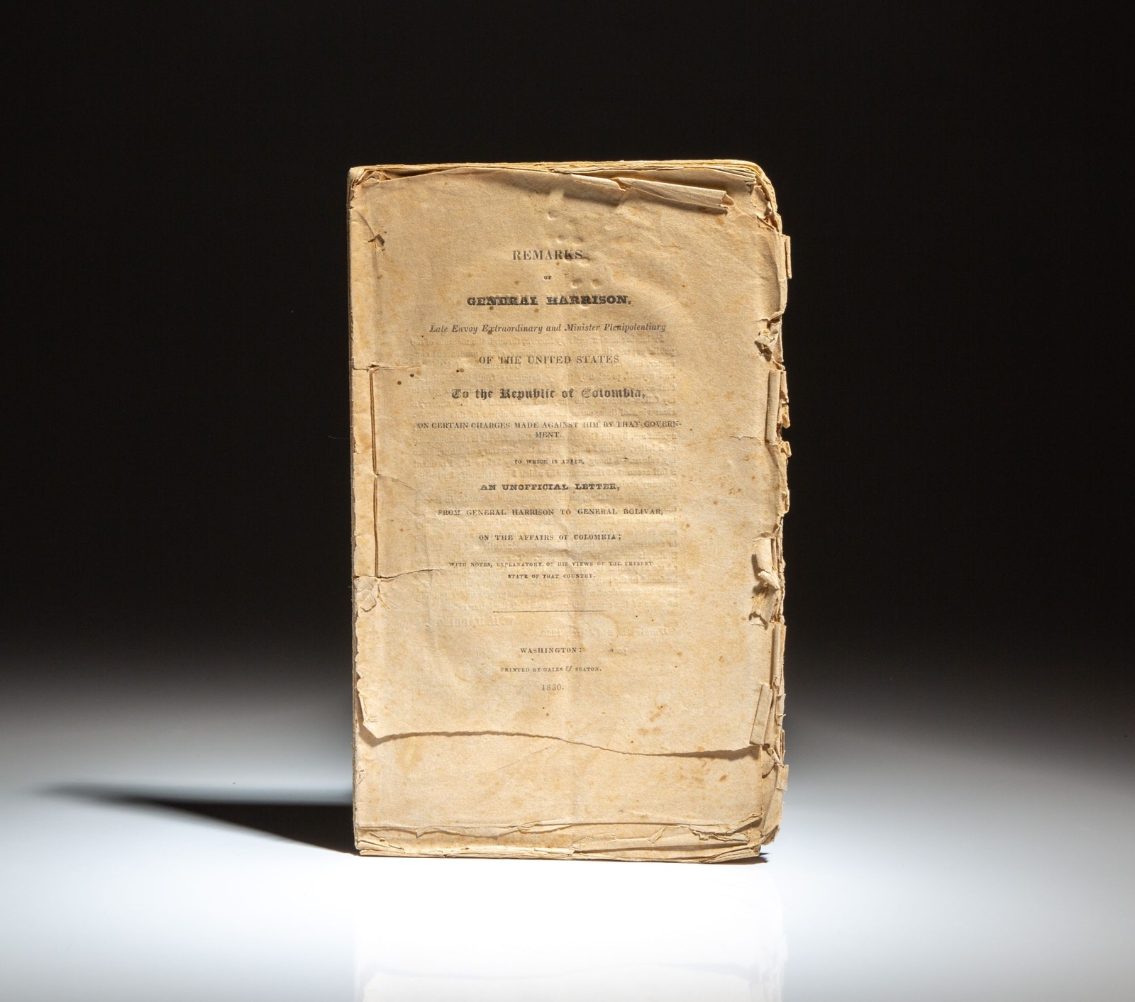 William Henry Harrison / Remarks Of General Harrison Late Envoy 1st Edition 1830