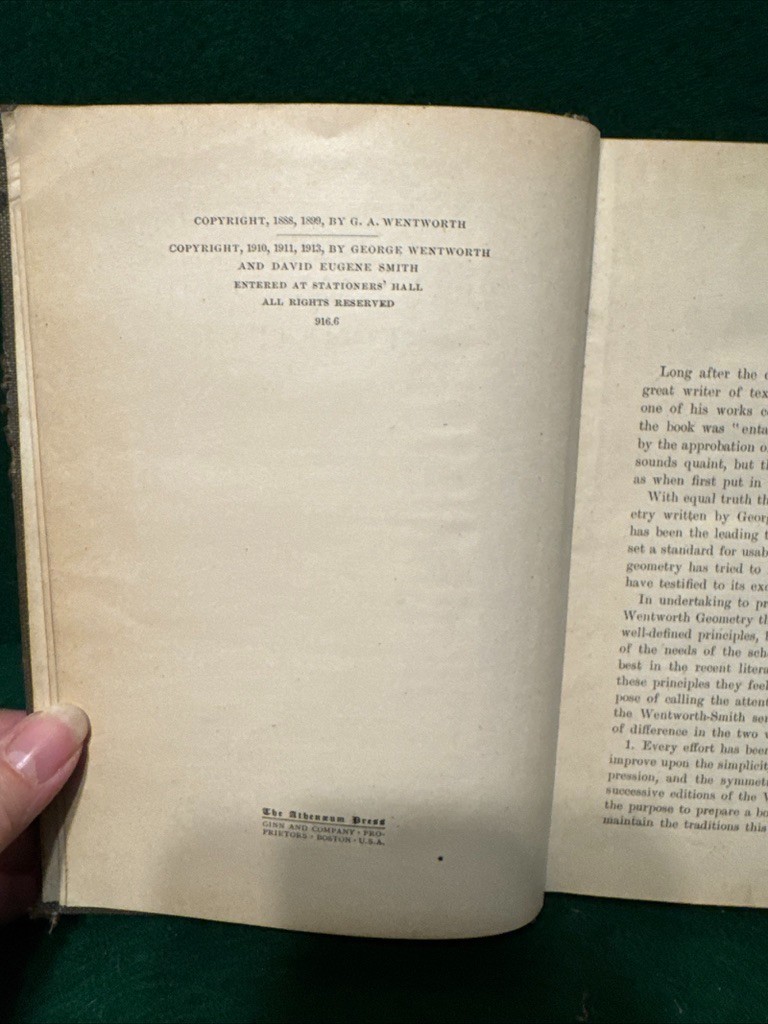 Antique 1913 Plane and Solid Geometry by George Wentworth & David Smith