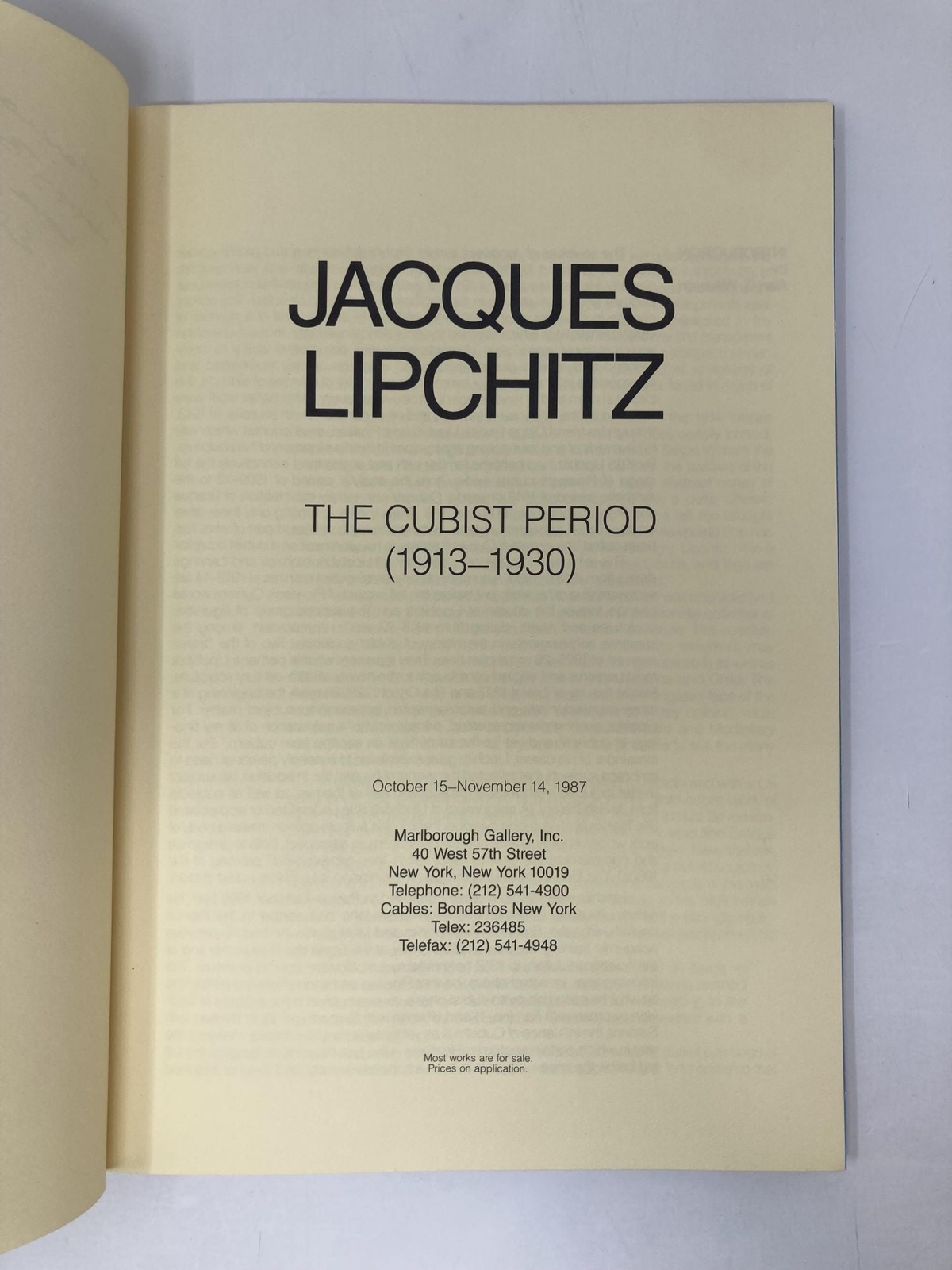 Jacques Lipchitz The Cubist period 1913-1930 exhibition October 15 November 1st